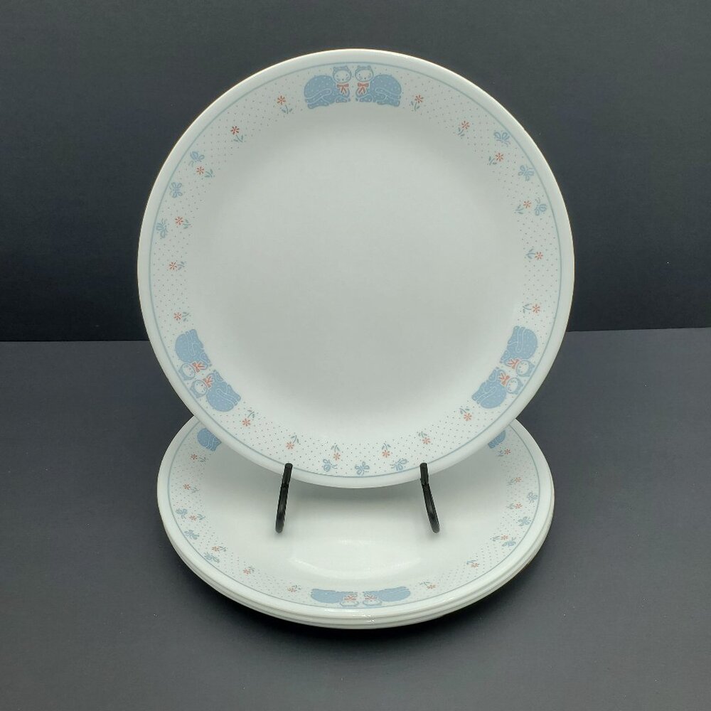 Corelle Country Pride Dinner Plates Corning Blue Cats Kittens Dots Plates